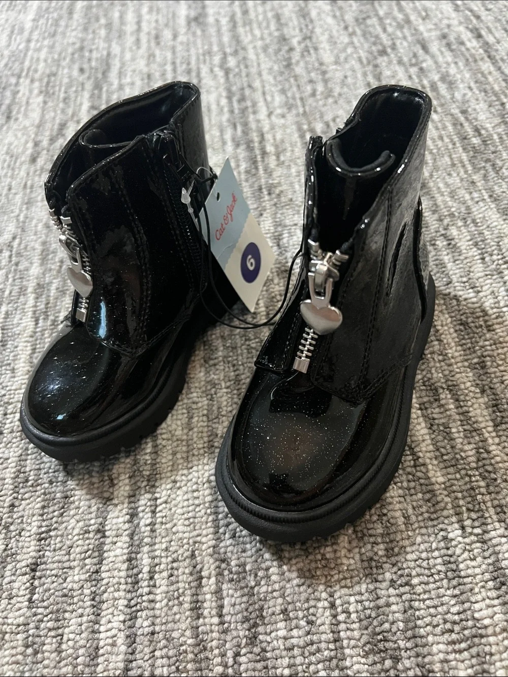 Cat & Jack Girls Black Patent Zip-Up Ankle Boots